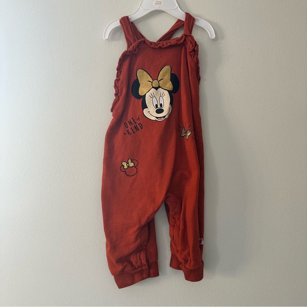 Toddler girl Disney baby Minnie Mouse burnt orange overalls jumpsuit 24M